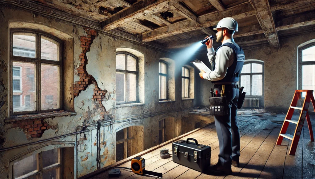 Professional dilapidation survey being conducted on commercial building