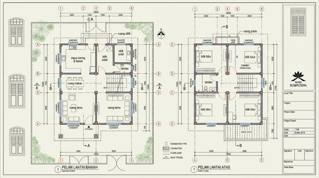 Detailed 2D AutoCAD floor plans showing the structural layout required for local council approval in Malaysia.