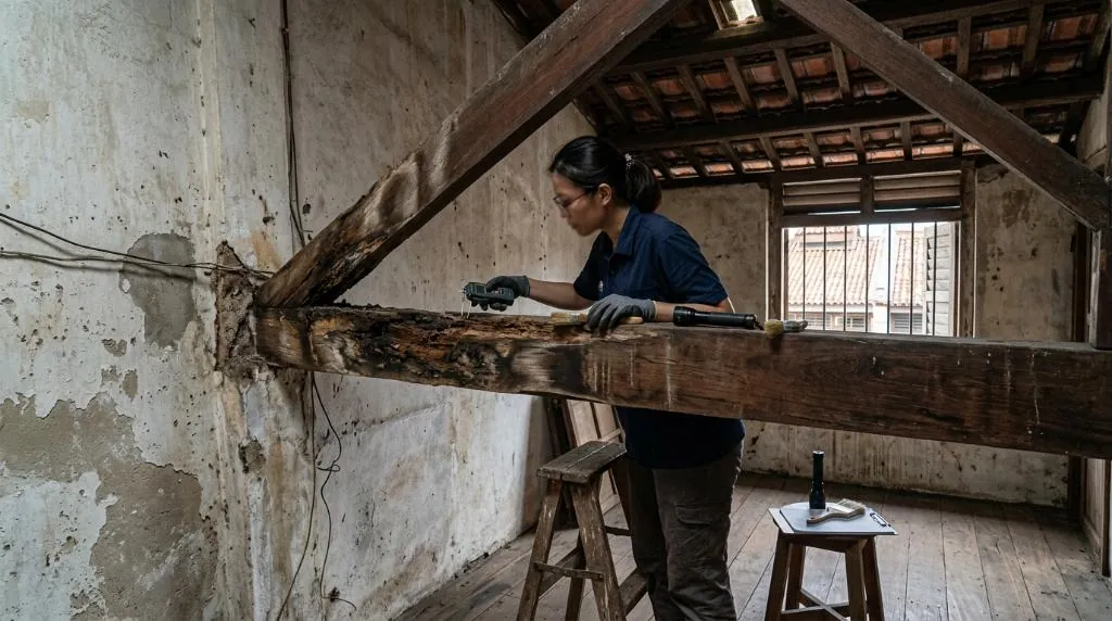Internal timber beam decay and moisture ingress assessment in a pre-war heritage building in George Town